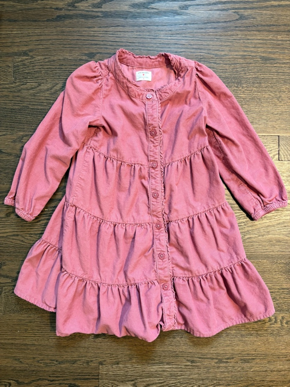 Crewcuts J. Crew Rose Pink Tiered Corduroy Girls Dress Size 5 100% Cotton